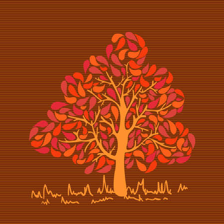 Colorful autumn colors leaf tree over stripes background. のイラスト素材
