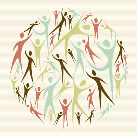 Ethnical family concept planet shape made with and human silhouettes.  file layered for easy manipulation and custom coloring.のイラスト素材