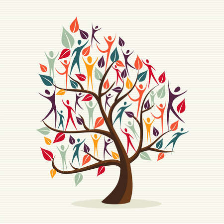 Family human shapes colorful leaf conceptual tree.  file layered for easy manipulation and custom coloring.のイラスト素材
