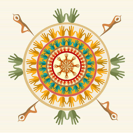 Hand circle human shape mandala design.  file layered for easy manipulation and custom coloring.のイラスト素材