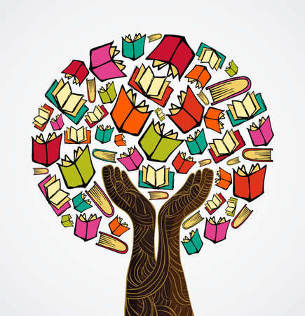 Global education concept tree hand books.  file layered for easy manipulation and custom coloring. 
のイラスト素材