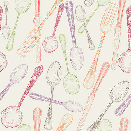 Colorful hand drawn silverware pattern.Vector file layered for easy manipulation and custom coloringのイラスト素材