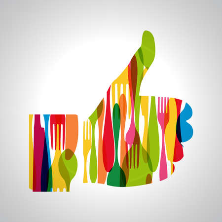 Diversity color cutlery pattern thumb up human hand shape. のイラスト素材