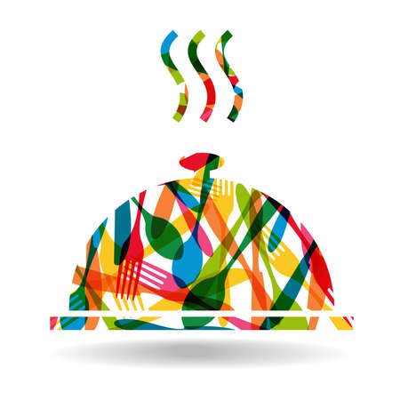 Vintage colorful dishware gourmet plate food shape. のイラスト素材