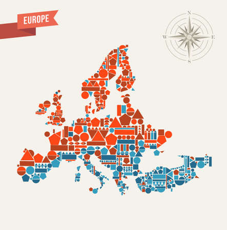 Europe map geometric shapes illustration.のイラスト素材