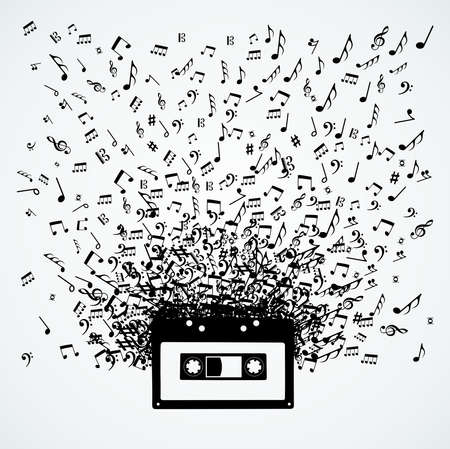Random music notes splash cassette illustration.  のイラスト素材