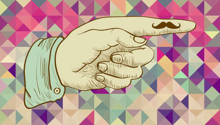 Vintage hipsters icons human hand mustache, triangles background のイラスト素材