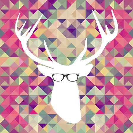 Vintage hipster icons reindeer glasses triangle background のイラスト素材
