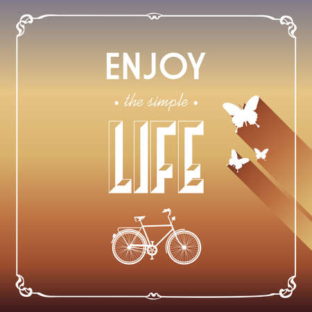 Retro hipsters butterfly bicycle, enjoy life wallpaper  のイラスト素材