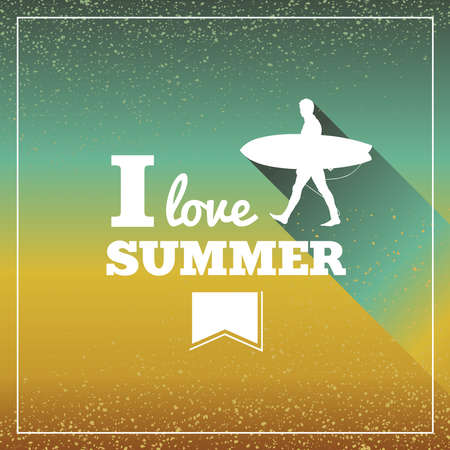 Retro i love summer text surfing board man poster concept のイラスト素材