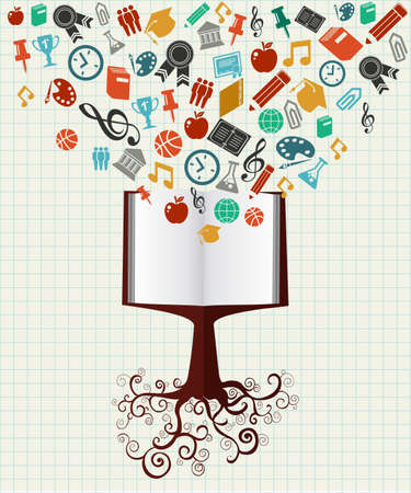Back to School book tree education colorful icons. のイラスト素材