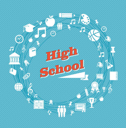 Back to school global icons high school education blue background. のイラスト素材