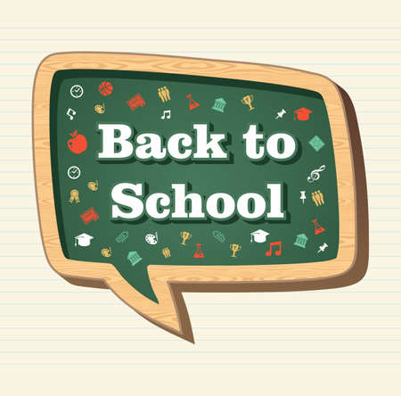 Back to School education icons in social media speech bubble over paper sheet background. のイラスト素材