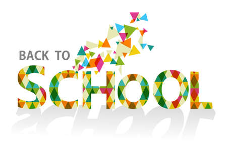 Colorful back to school isolated text, transparent triangles illustration background. のイラスト素材