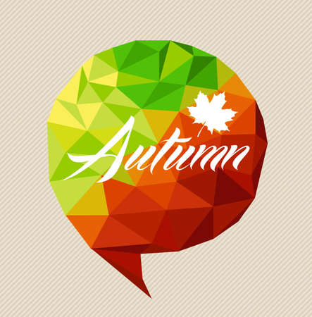 Autumn text and leaf over colorful season triangle social media bubble.のイラスト素材