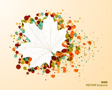 Autumn leaf shape with colorful transparent bubbles background.のイラスト素材