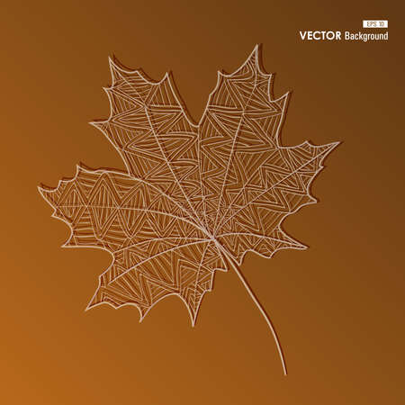 Hand drawn vintage leaf with small lines inside. Autumn season concept background. のイラスト素材