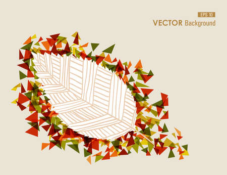 Hand drawn vintage leaf with geometric elements  Autumn season concept background のイラスト素材