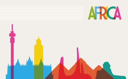 Diversity monuments of Africa, famous landmark colors transparencyのイラスト素材