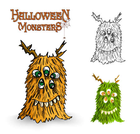 Halloween monsters spooky weird creatures setのイラスト素材