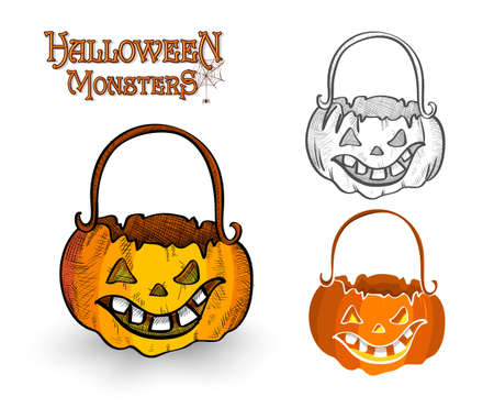 Halloween monster pumpkin lanterns set illustrationのイラスト素材