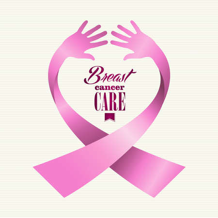 Breast cancer awareness ribbon element text made with human handsのイラスト素材