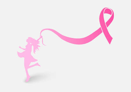 Breast cancer awareness ribbon elements healthy woman concept illustrationのイラスト素材