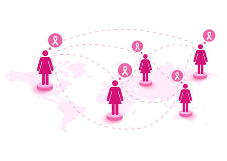 Global collaboration breast cancer awareness concept illustrationのイラスト素材