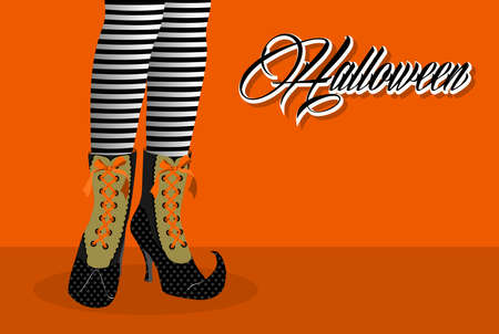 Happy Halloween trick or treat spooky witch legs holiday elements illustrationのイラスト素材