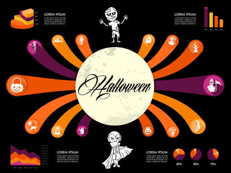 Halloween full moon Infographic template designのイラスト素材