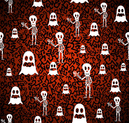 Happy Halloween ghosts and skeletons seamless pattern backgroundのイラスト素材