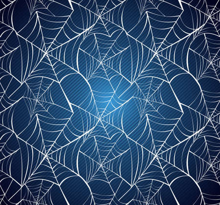 Happy Halloween spider webs seamless pattern over blue backgroundのイラスト素材