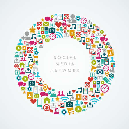 Colorful social media network icons round shape compositionのイラスト素材