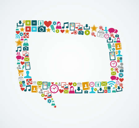 Isolated colorful social media icons speech bubble shape compositionのイラスト素材