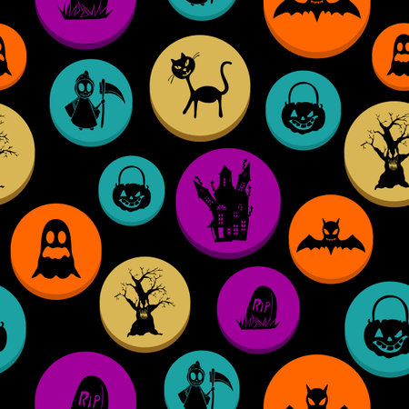 Happy Halloween colorful elements seamless pattern background. のイラスト素材