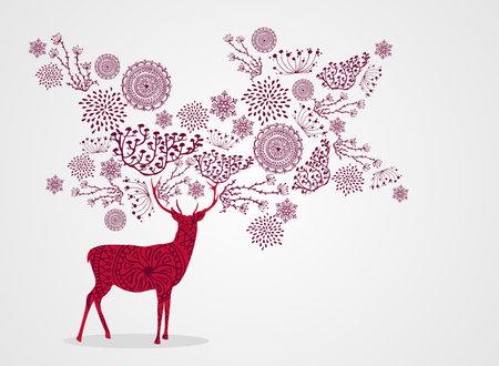 Merry Christmas vintage reindeer, snowflakes and winter elements background. EPS10 vector file organized in layers for easy editing.のイラスト素材
