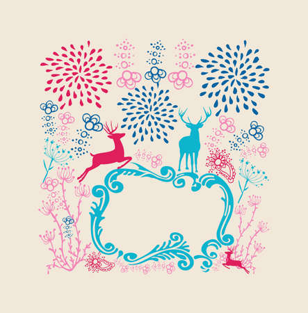 Merry Christmas reindeers shape and winter elements composition. EPS10 vector file organized in layers for easy editing.のイラスト素材