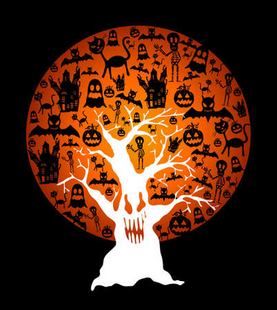 Halloween full moon with elements inside and spooky tree over black background. EPS10 Vector file organized in layers for easy editing.
のイラスト素材
