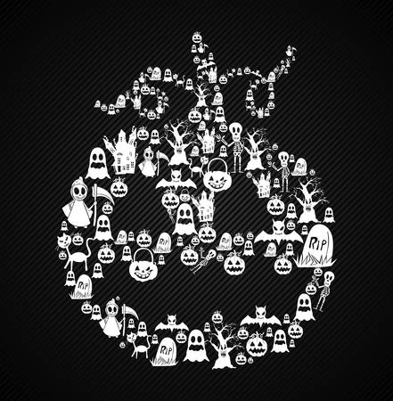 Halloween trick or treat pumpkin shape made with white elements background. EPS10 Vector file organized in layers for easy editing.のイラスト素材