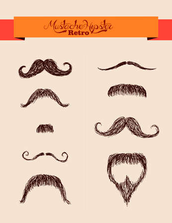 Retro hipsters fashion ribbon text label over mustaches setのイラスト素材