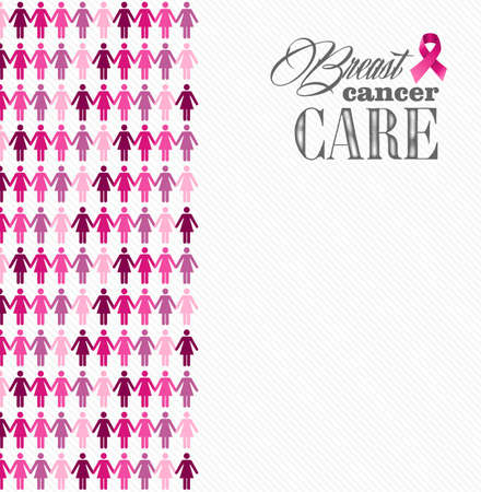 Breast cancer awareness ribbon care elements and women figures composition. Vector file organized in layers for easy editing. のイラスト素材