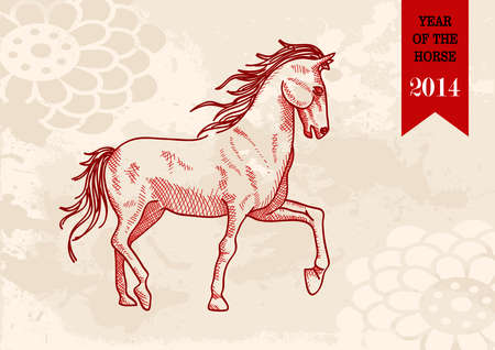 2014 Chinese New Year of the Horse sketch style illustration. Vector file organized in layers for easy editing.のイラスト素材