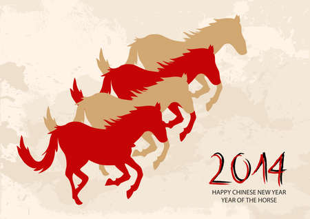 2014 Chinese New Year of the Horse silhouettes with grunge background. Vector file organized in layers for easy editing.のイラスト素材