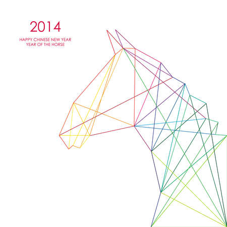2014 Chinese New Year of the Horse illustration with colorful lines triangle silhouette composition. Vector file organized in layers for easy editing.のイラスト素材