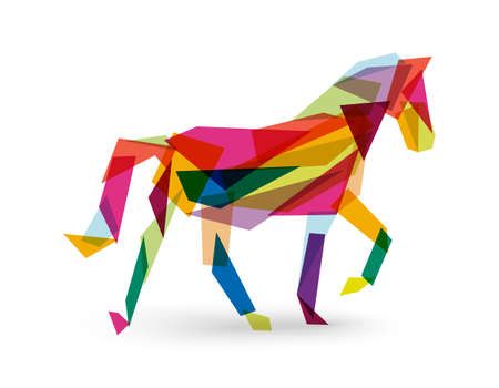 2014 Chinese New Year of the Horse colorful abstract triangle silhouette composition. のイラスト素材