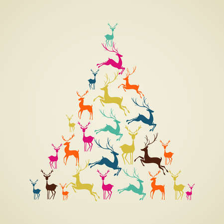 Christmas decorations elements reindeer holiday pinetree shape illustration. Vector file organized in layers for easy editing.のイラスト素材