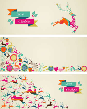 Merry Christmas decorations elements template web banners set. Vector file organized in layers for easy editing.のイラスト素材