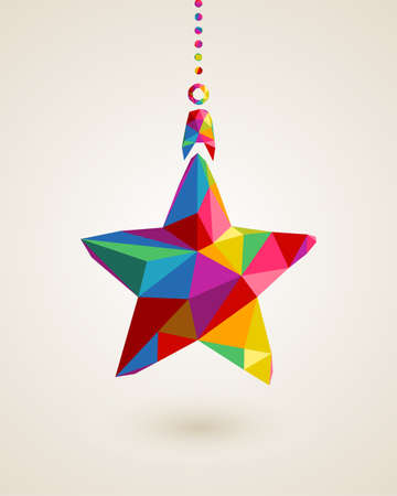 Christmas trendy hanging star bauble made with colorful triangles composition. EPS10 vector file organized in layers for easy editing.のイラスト素材