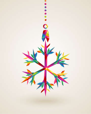 Christmas holiday snowflake hanging bauble rainbow colors triangles composition. EPS10 vector file organized in layers for easy editing.のイラスト素材