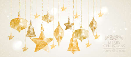 Vintage Christmas card abstract origami hanging baubles illustration. EPS10 vector file organized in layers for easy editing.のイラスト素材